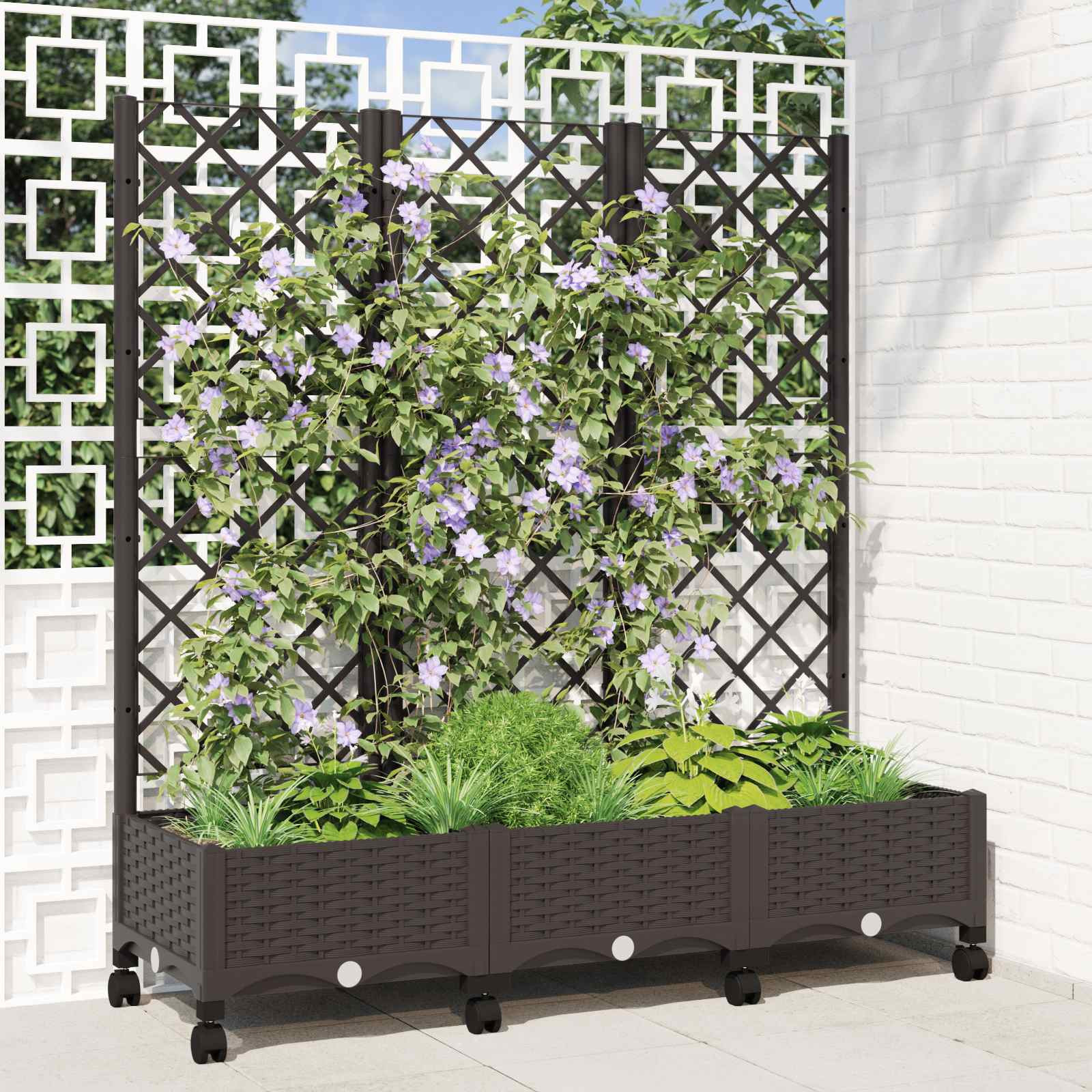 vidaXL Pflanzkübel mit Spalier und Rädern Braun 120 x 40 x 131,5 cm PP