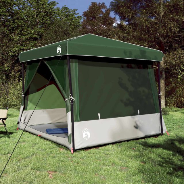 vidaXL Camping-Zelt-Set mit Dach 2 pcs Grün Taffeta und Stoff