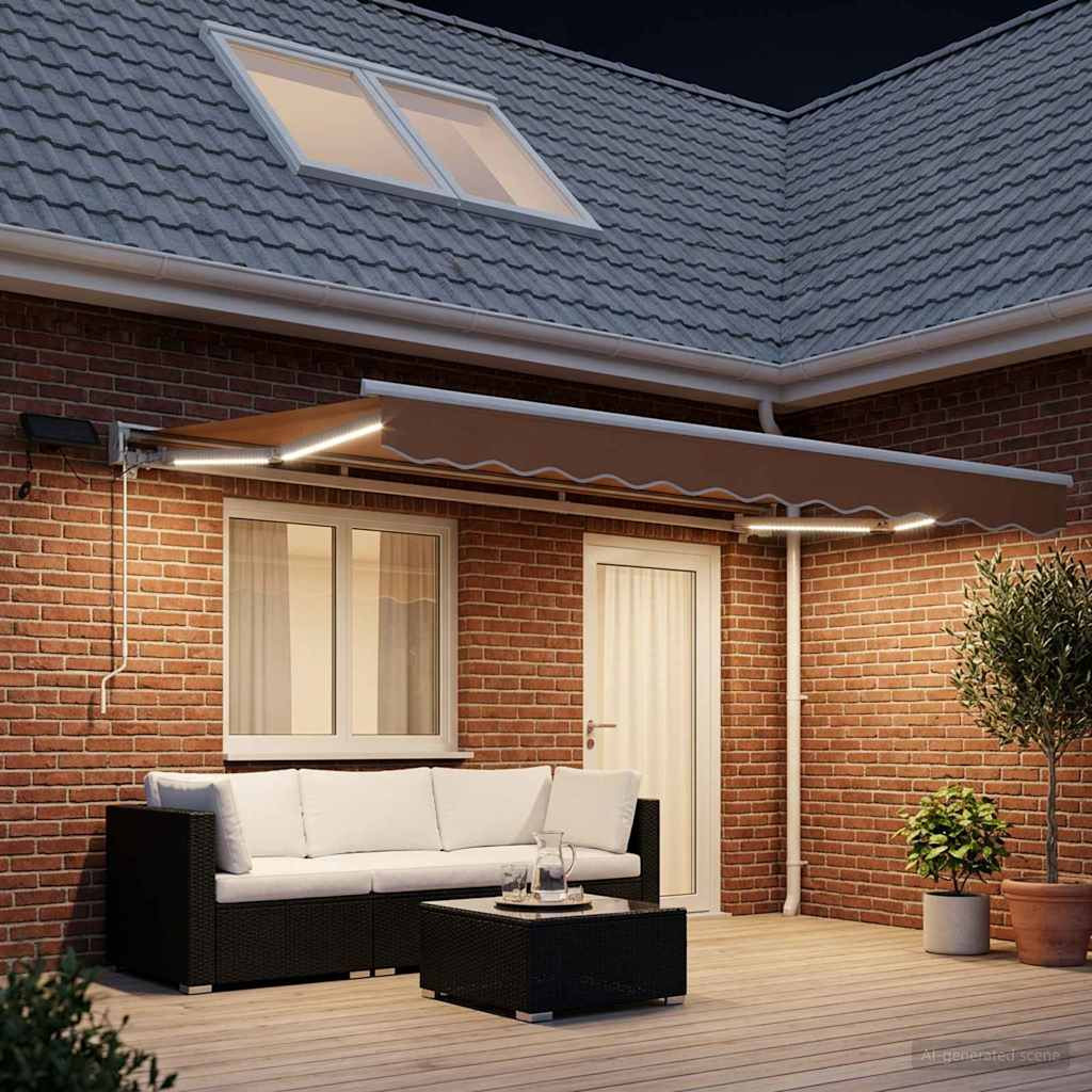 vidaXL Manueller Markisenrahmen mit LEDs Sand 4 × 3,5 m