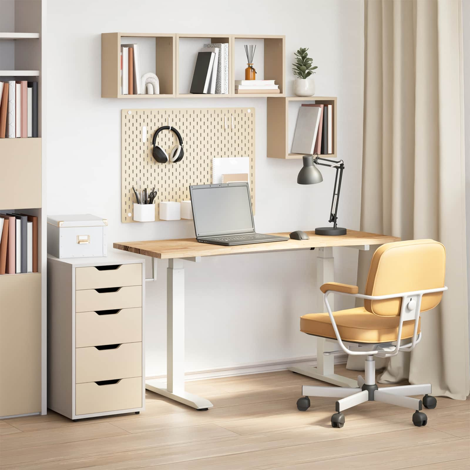 vidaXL Schreibtisch Weiß und Natur 140 x 60 cm Massivholz Eiche