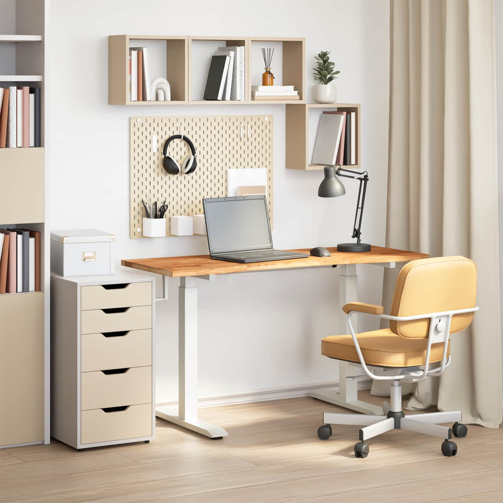 vidaXL Schreibtisch Weiß und Hellbraun 140 x 60 cm Massivholz Eiche