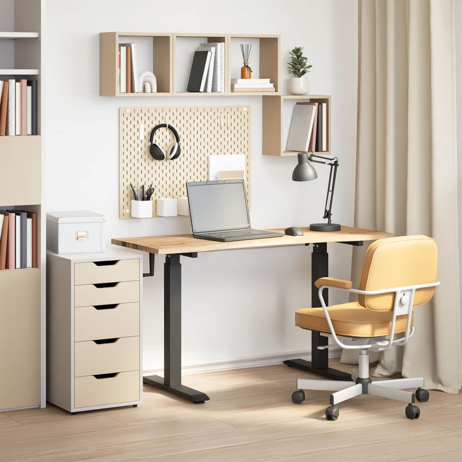 vidaXL Schreibtisch Schwarz und Natur 140 x 60 cm Massivholz Eiche