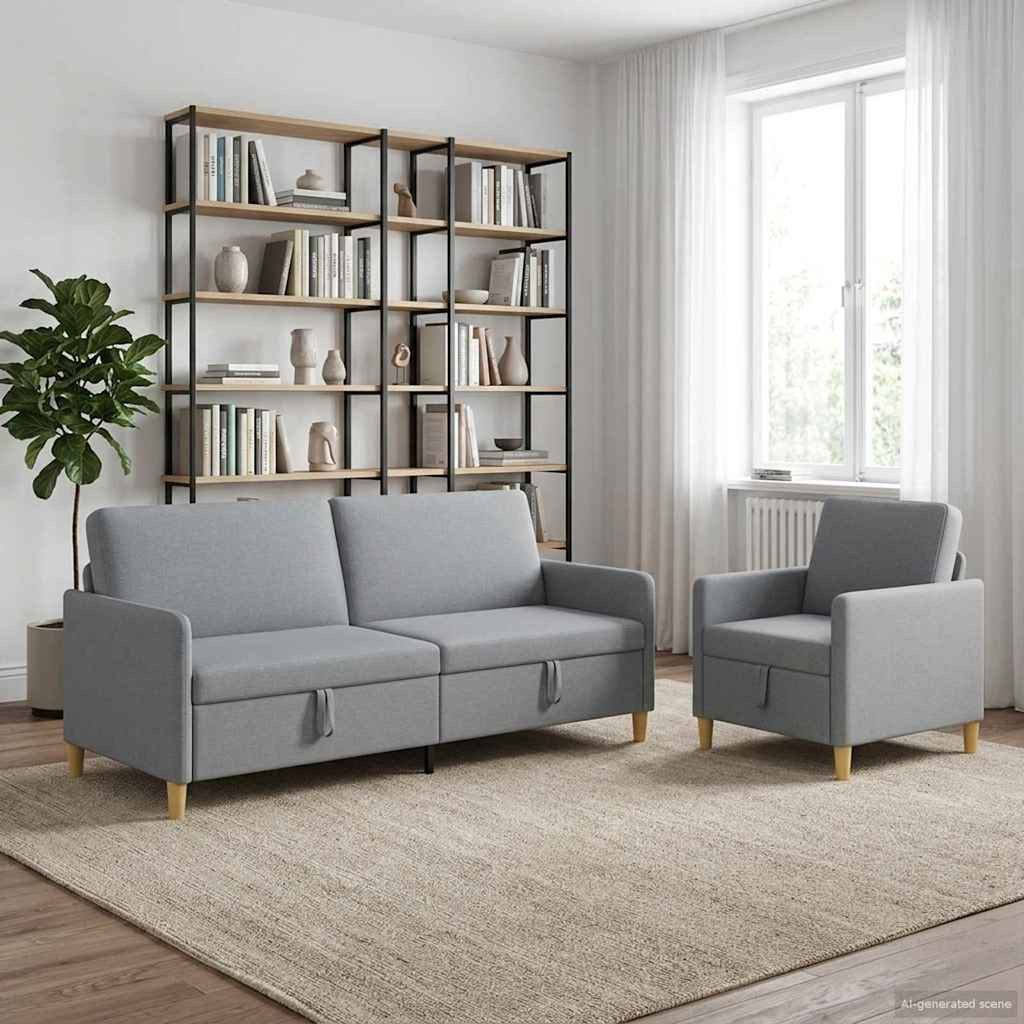vidaXL Sofa Set mit Stauraum 2 pcs Hellgrau Polyester
