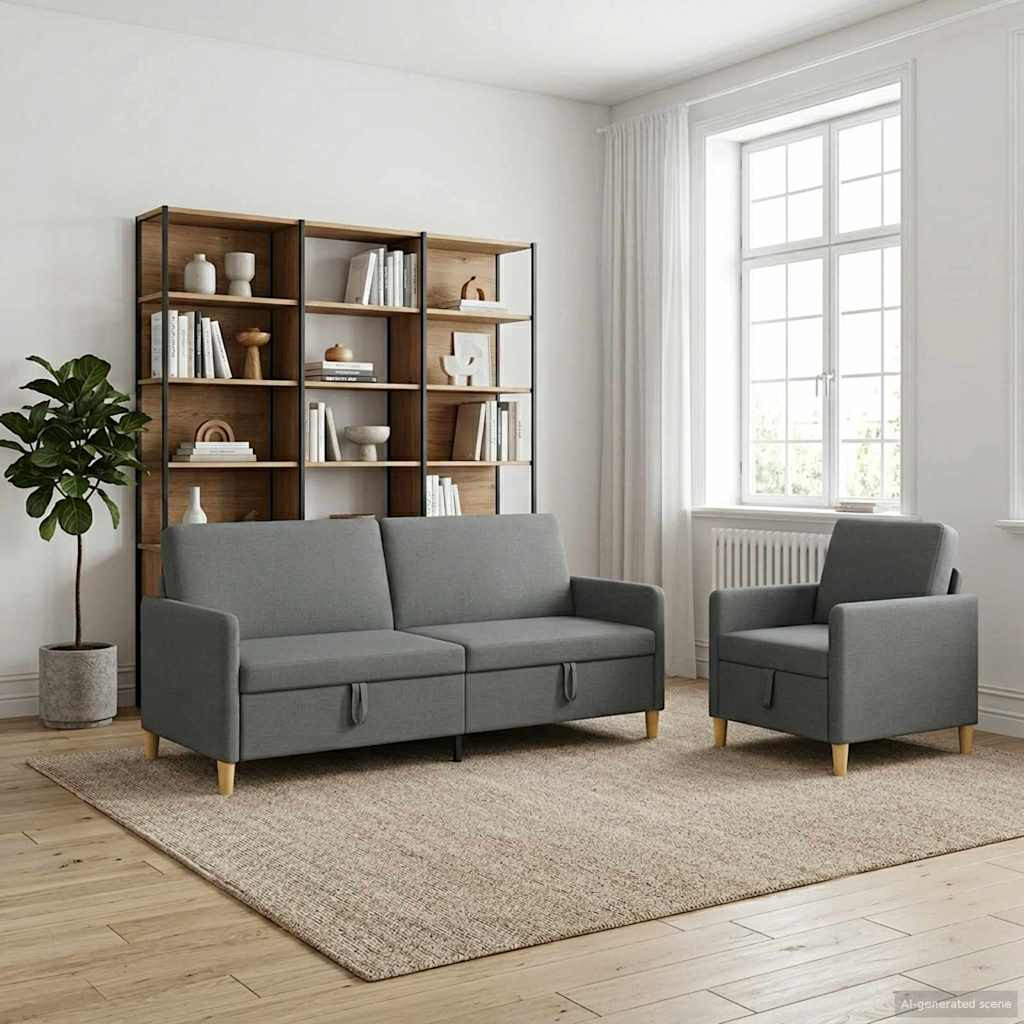 vidaXL Sofa Set mit Stauraum 2 pcs Dunkelgrau Polyester