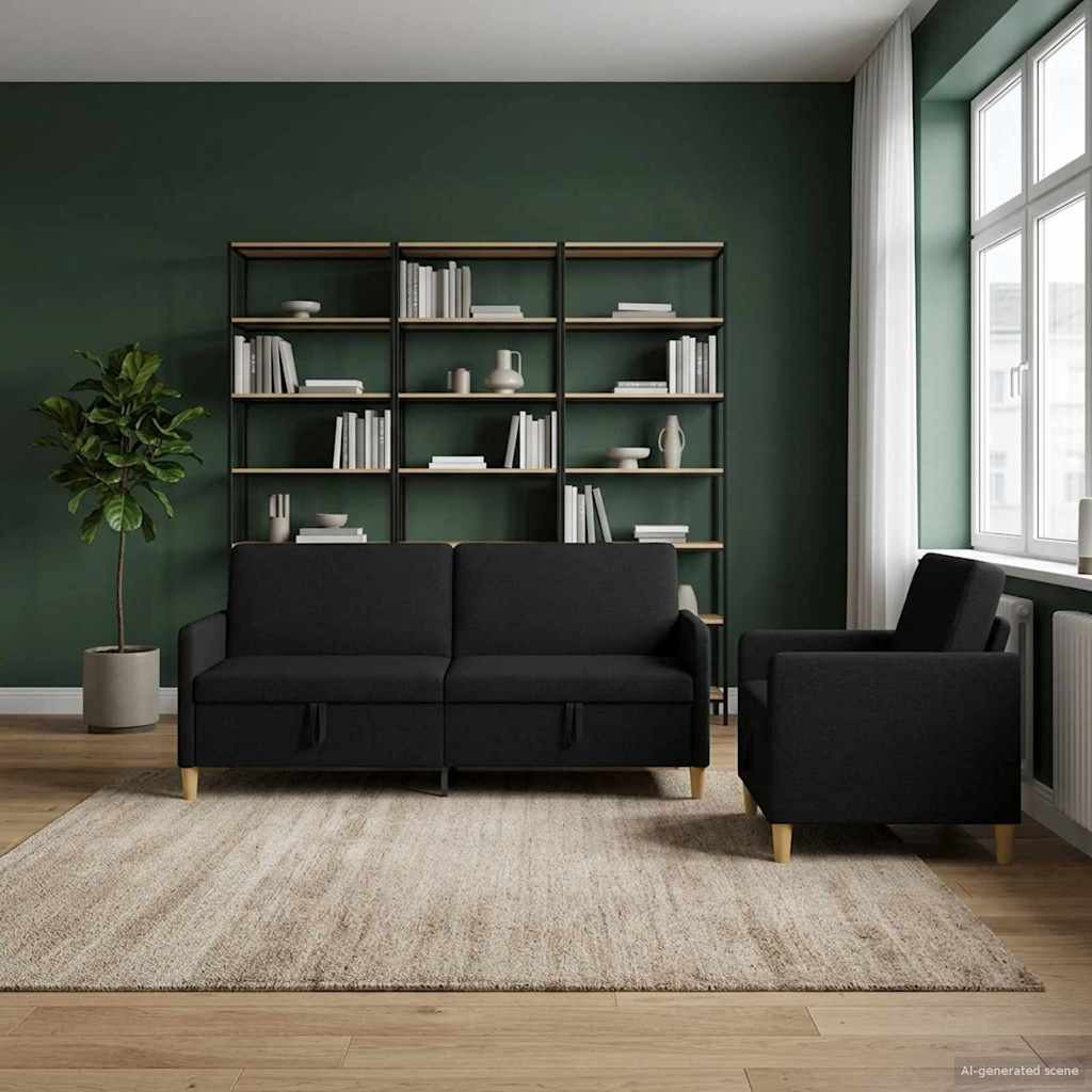 vidaXL Sofa Set mit Stauraum 2 pcs Schwarz Polyester