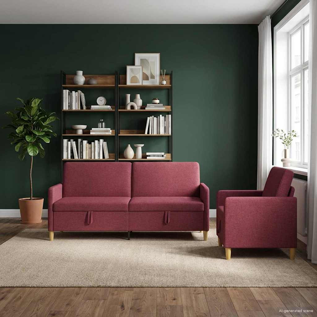 vidaXL Sofa Set mit Stauraum 2 pcs Weinrot Polyester