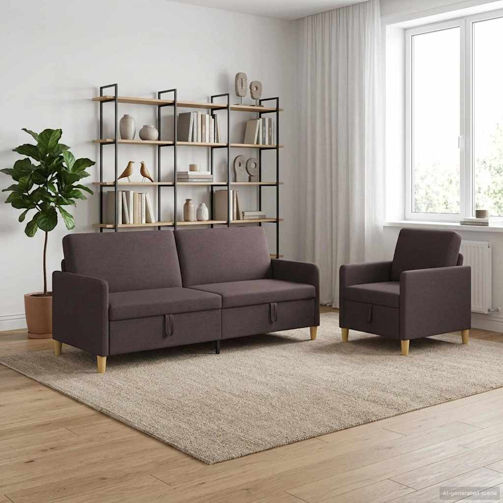 vidaXL Sofa Set mit Stauraum 2 pcs Dunkelbraun Polyester