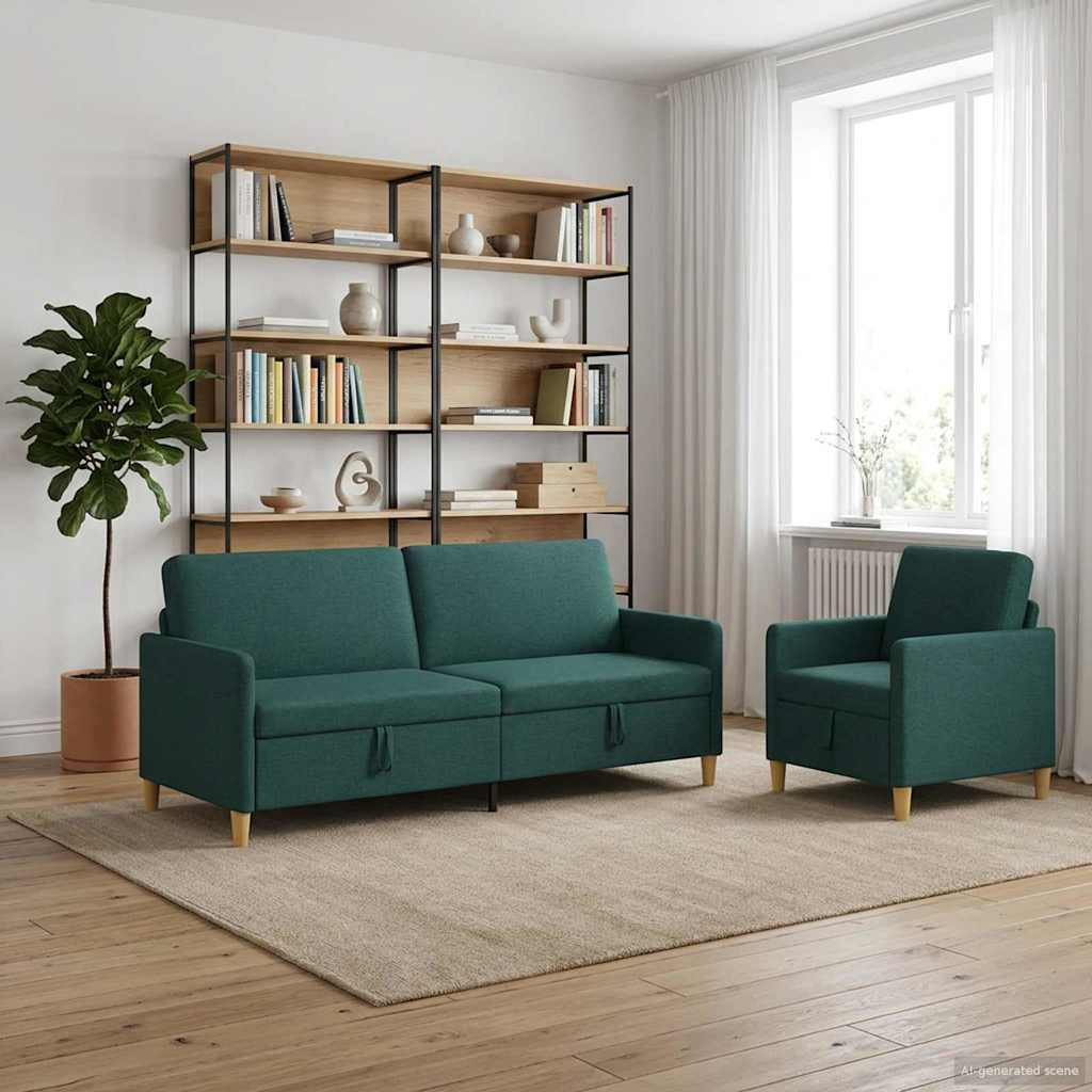 vidaXL Sofa Set mit Stauraum 2 pcs Dunkelgrün Polyester