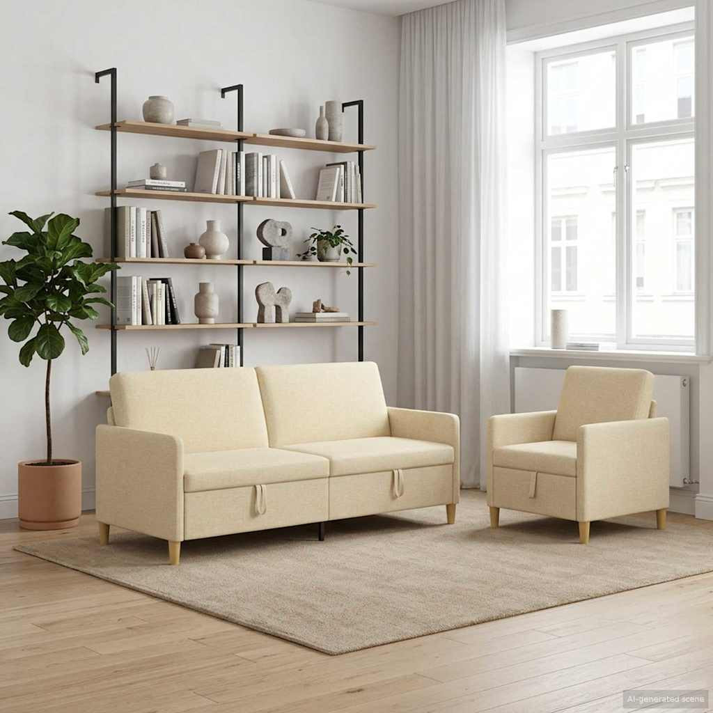 vidaXL Sofa Set mit Stauraum 2 pcs Creme Polyester