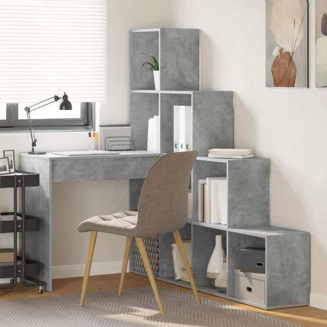 vidaXL Eck-Schreibtisch mit Regal Beton Grau 101,5 x 149,5 x 149,5 cm