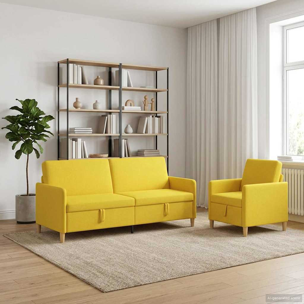 vidaXL Sofa Set mit Stauraum 2 pcs Helles Gelb Polyester