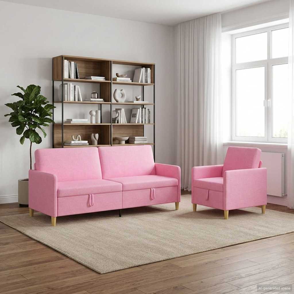 vidaXL Sofa Set mit Stauraum 2 pcs Rosa Polyester