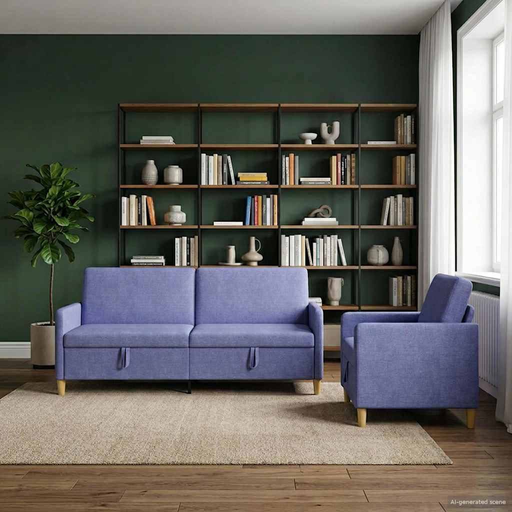 vidaXL Sofa Set mit Stauraum 2 pcs Jeans blau Polyester