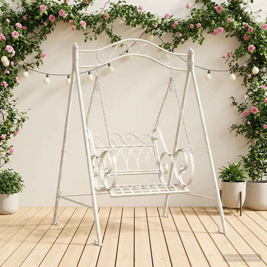 vidaXL Schaukelbank Stahl 113 x 121,5 x 168 cm Antik Weiß