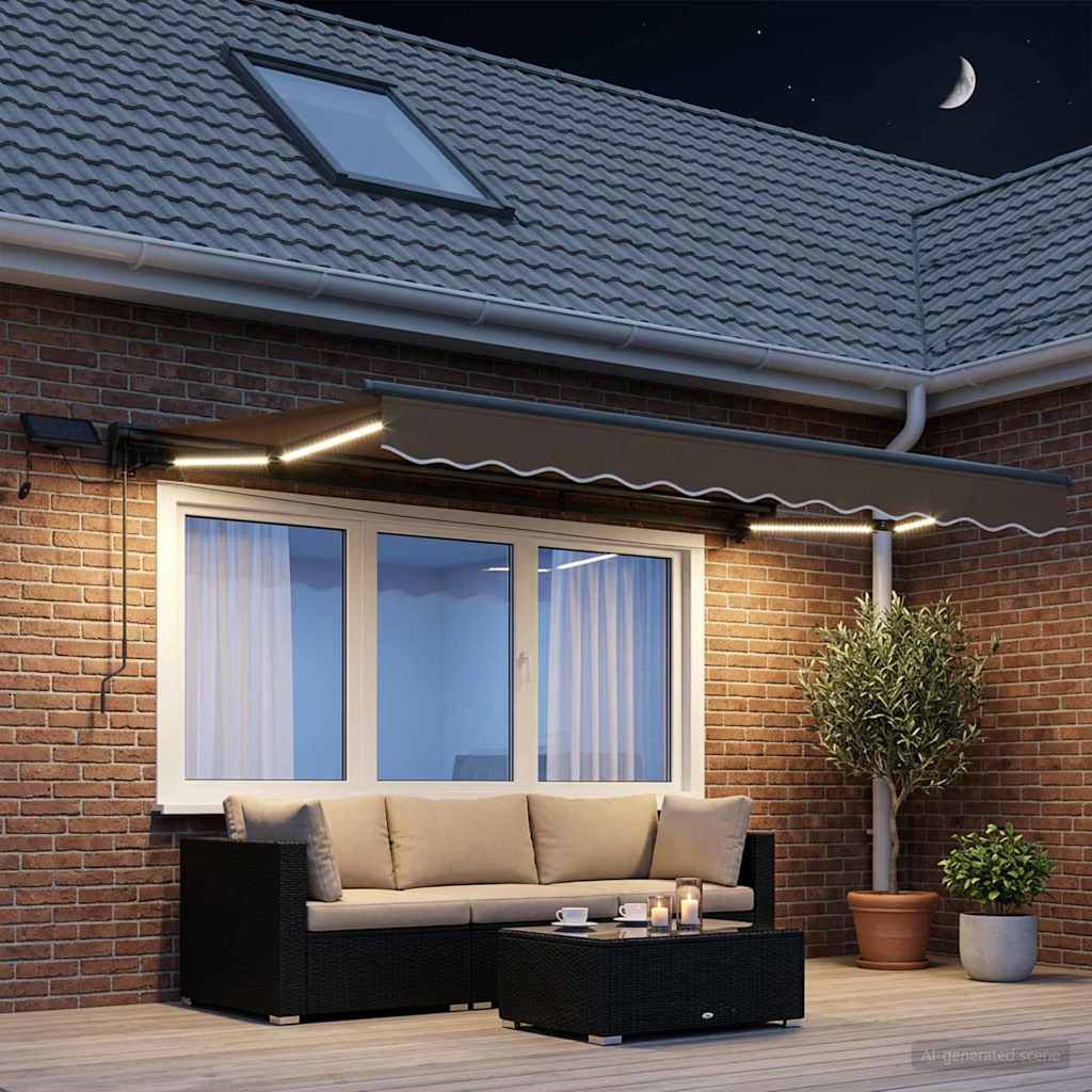 vidaXL Manueller Markisenrahmen mit LEDs Taupe 3,5 x 2 m