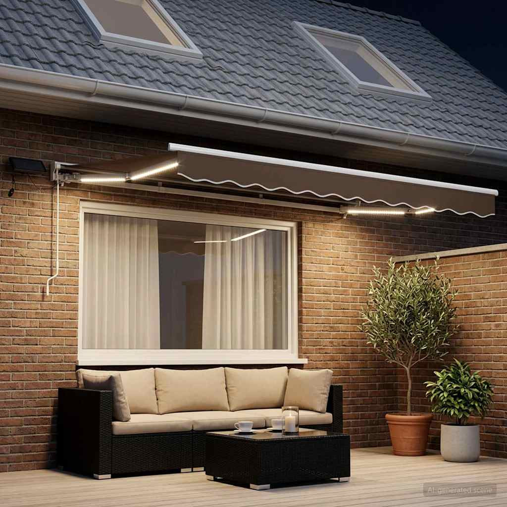 vidaXL Manueller Markisenrahmen mit LEDs Taupe 3,5 x 2,5 m
