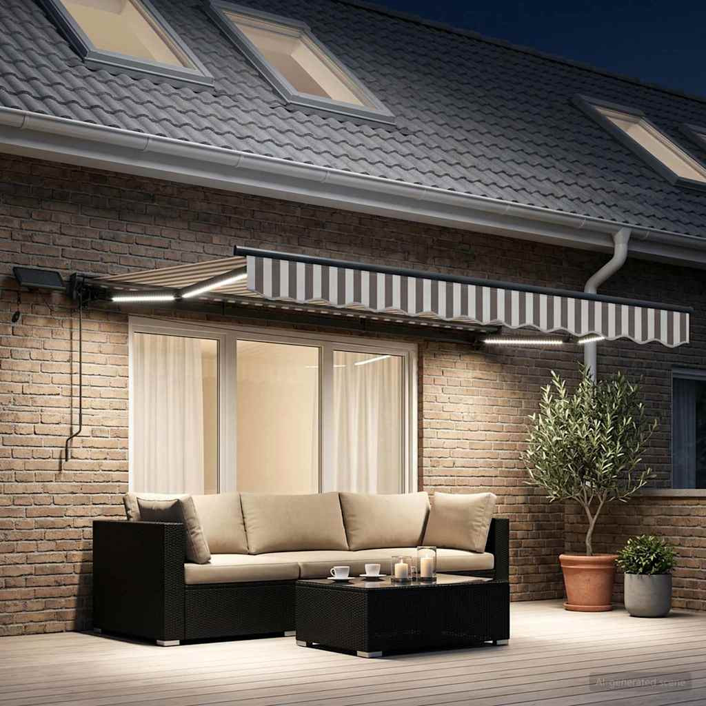 vidaXL Manueller Markisenrahmen mit LEDs Hellgrau und Weiß 3,5 x 2,5 m