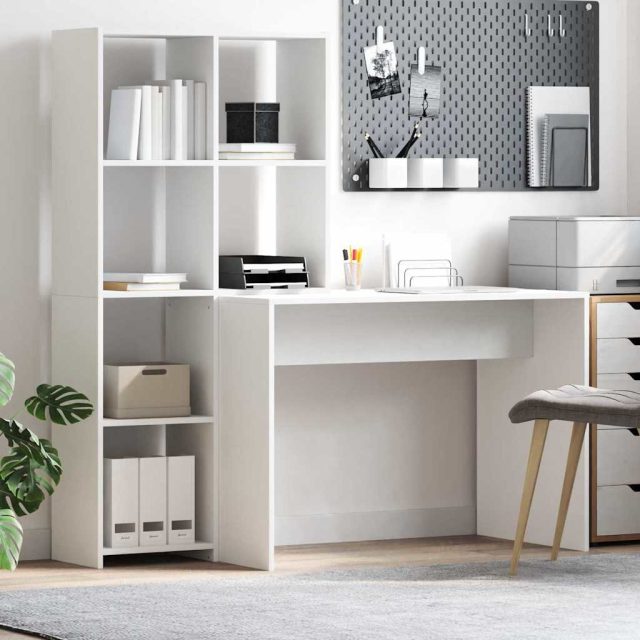 vidaXL Schreibtisch mit Regal Weiß 138,5 x 55 x 143 cm Holzwerkstoff
