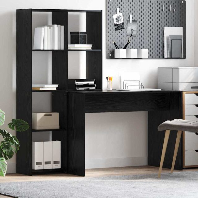 vidaXL Schreibtisch mit Regal Schwarz Eichen-Optik 138,5 x 55 x 143 cm