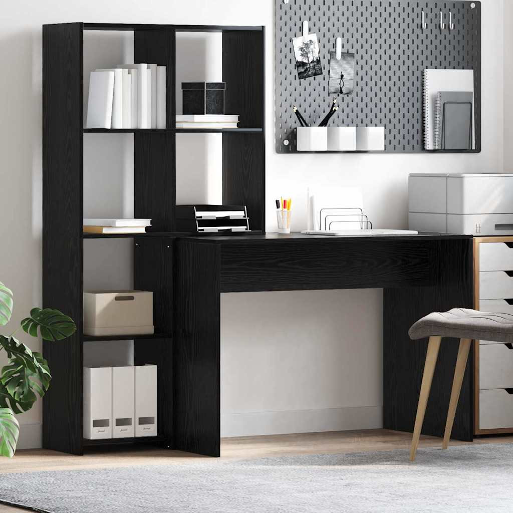 vidaXL Schreibtisch mit Regal Schwarz Eichen-Optik 138,5 x 55 x 143 cm