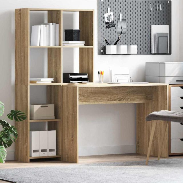 vidaXL Schreibtisch Sonoma-Eiche 138,5 x 55 x 143 cm Holzwerkstoff