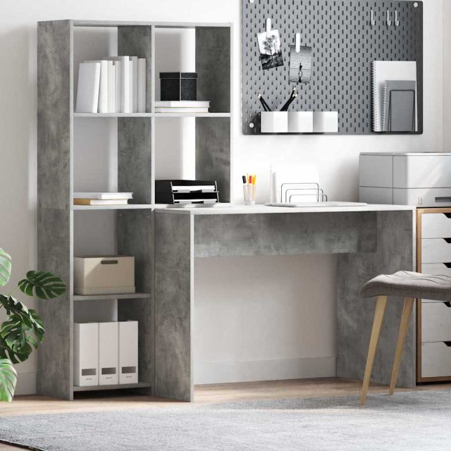 vidaXL Schreibtisch Beton Grau 138,5 x 55 x 143 cm Holzwerkstoff