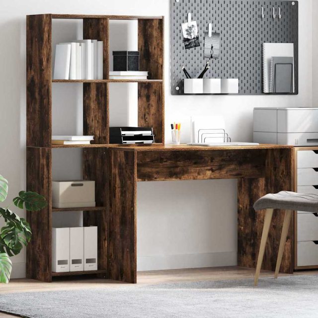 vidaXL Schreibtisch mit Regal Geräucherte Eiche 138,5 x 55 x 143 cm