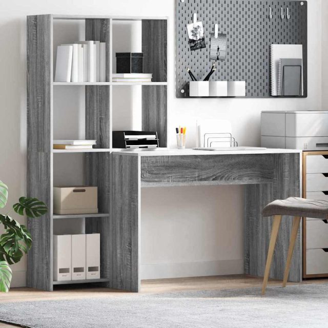 vidaXL Schreibtisch Graues Sonoma 138,5 x 55 x 143 cm Holzwerkstoff