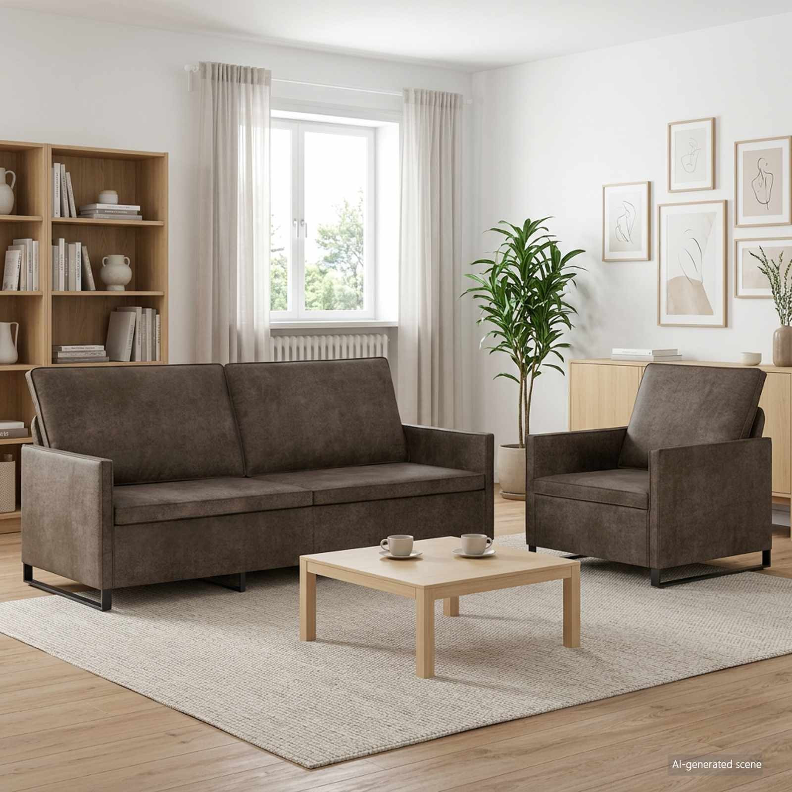 vidaXL Sofa-Set 2 pcs Dunkelgrau Kunstwildleder