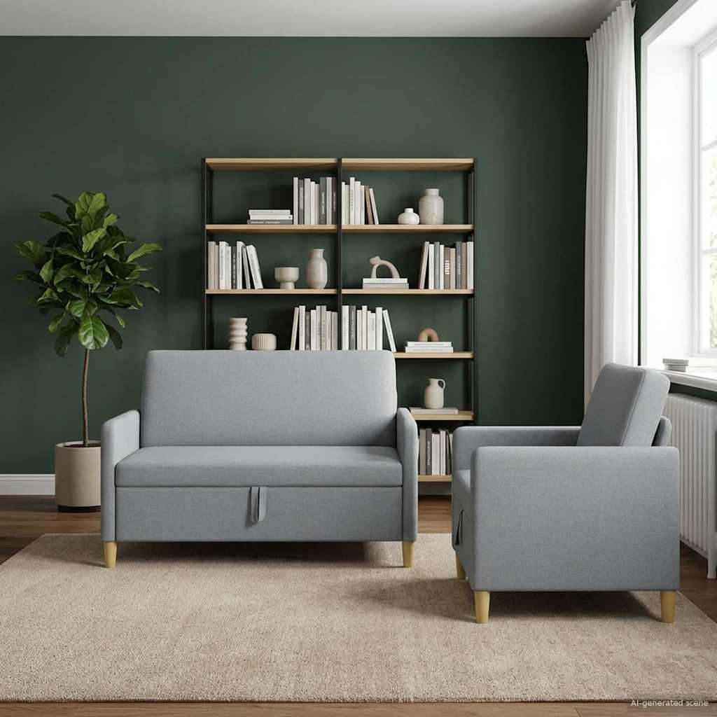 vidaXL Sofa Set mit Stauraum 2 pcs Hellgrau Polyester