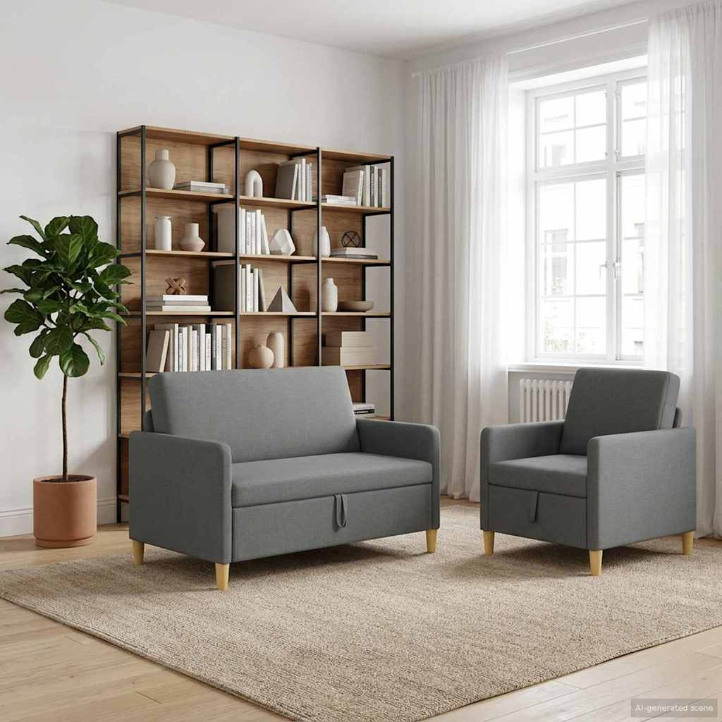 vidaXL Sofa Set mit Stauraum 2 pcs Dunkelgrau Polyester