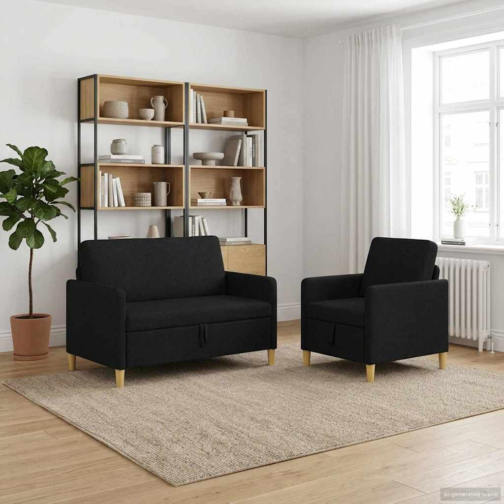 vidaXL Sofa Set mit Stauraum 2 pcs Schwarz Polyester