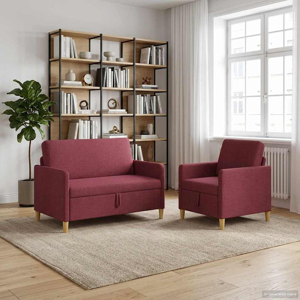 vidaXL Sofa Set mit Stauraum 2 pcs Weinrot Polyester