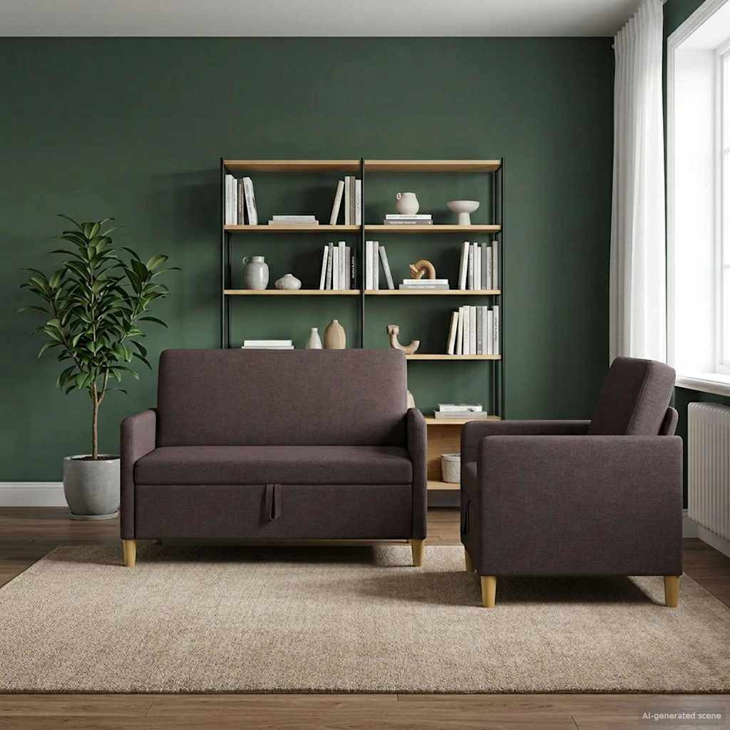 vidaXL Sofa Set mit Stauraum 2 pcs Dunkelbraun Polyester