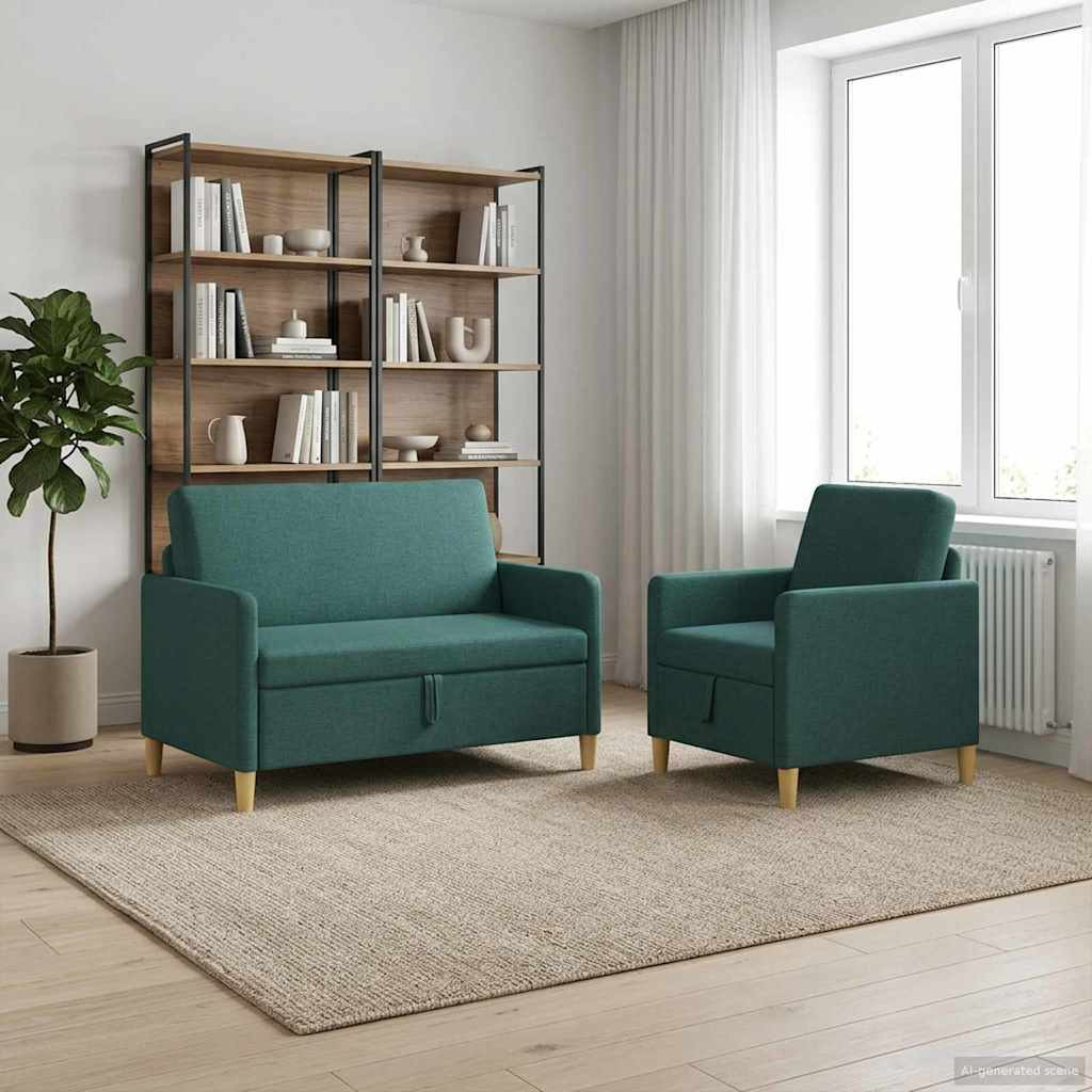 vidaXL Sofa Set mit Stauraum 2 pcs Dunkelgrün Polyester