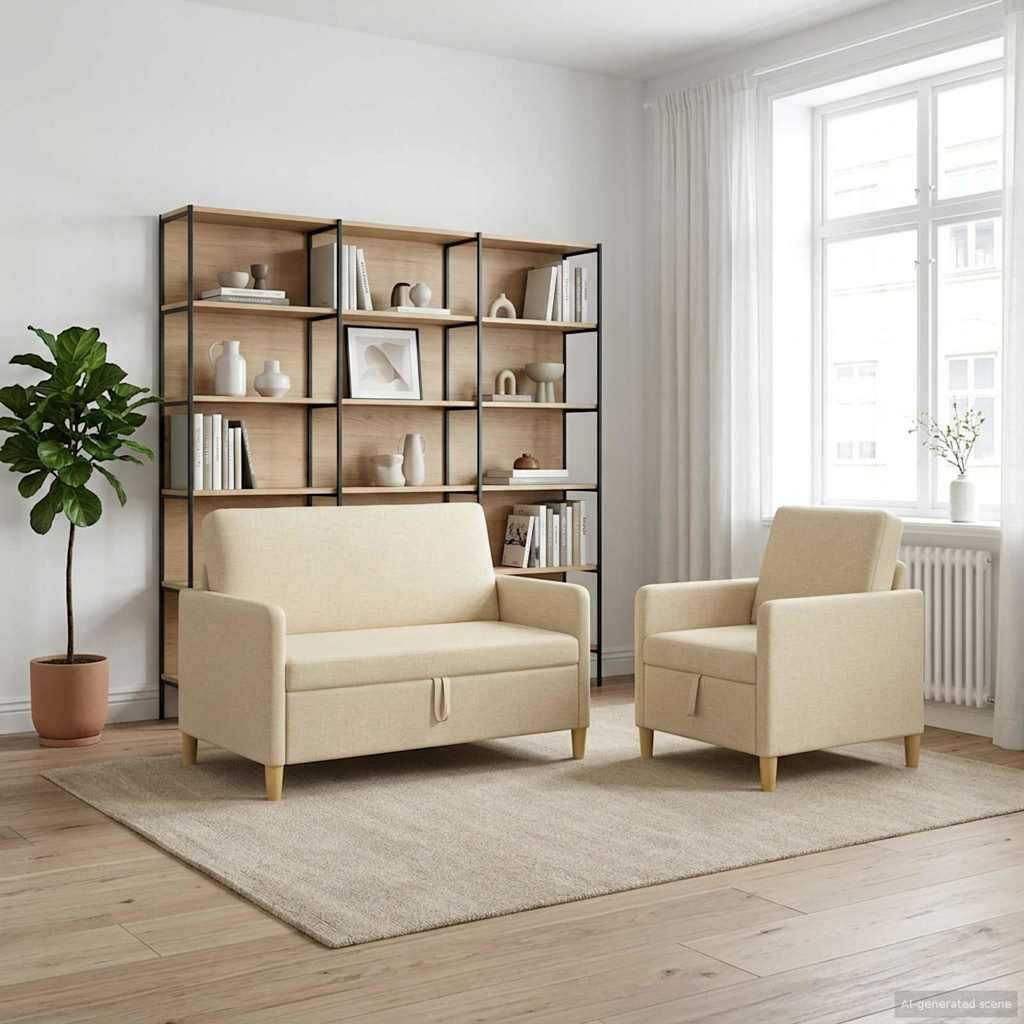 vidaXL Sofa Set mit Stauraum 2 pcs Creme Polyester