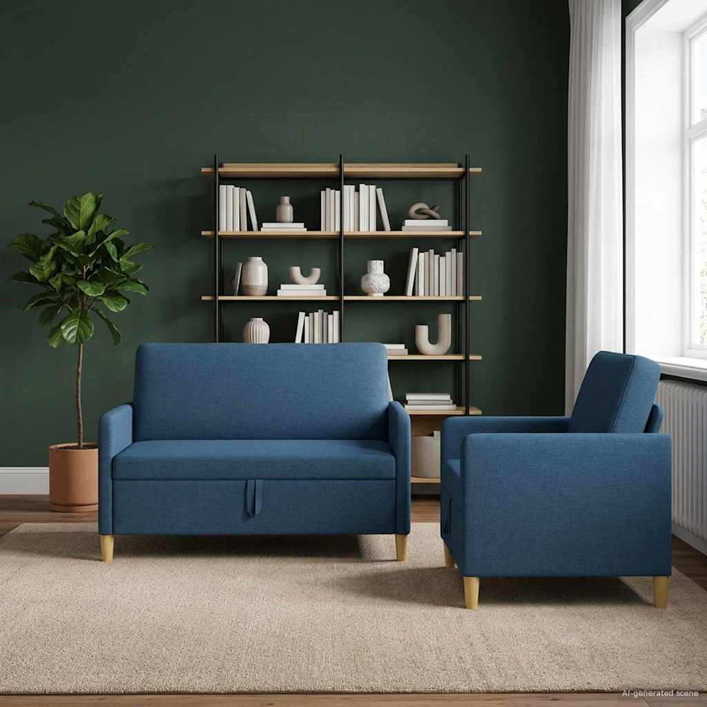 vidaXL Sofa Set mit Stauraum 2 pcs Blau Polyester