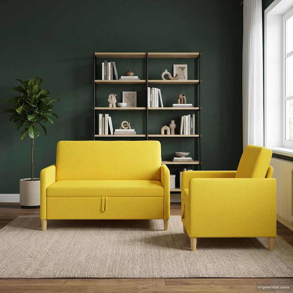 vidaXL Sofa Set mit Stauraum 2 pcs Helles Gelb Polyester
