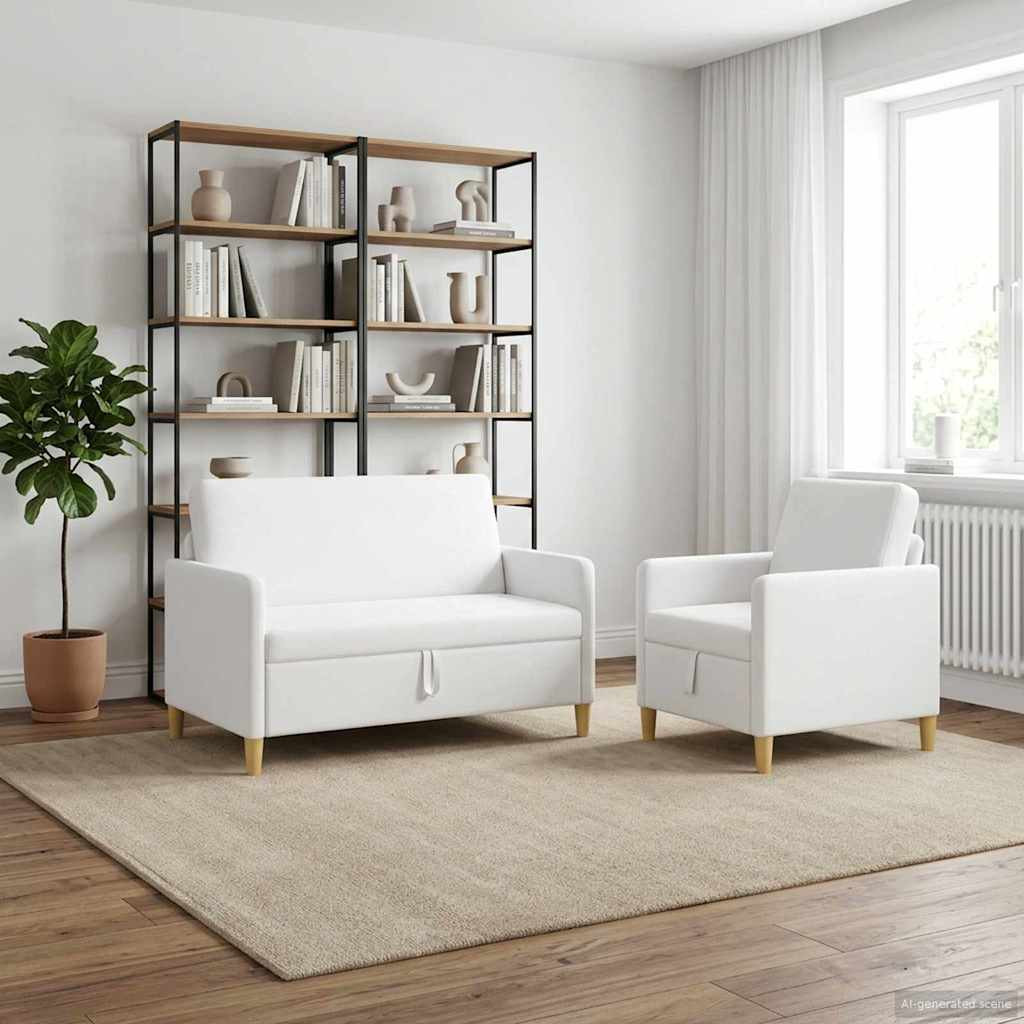 vidaXL Sofa Set mit Stauraum 2 pcs Weiß Polyester