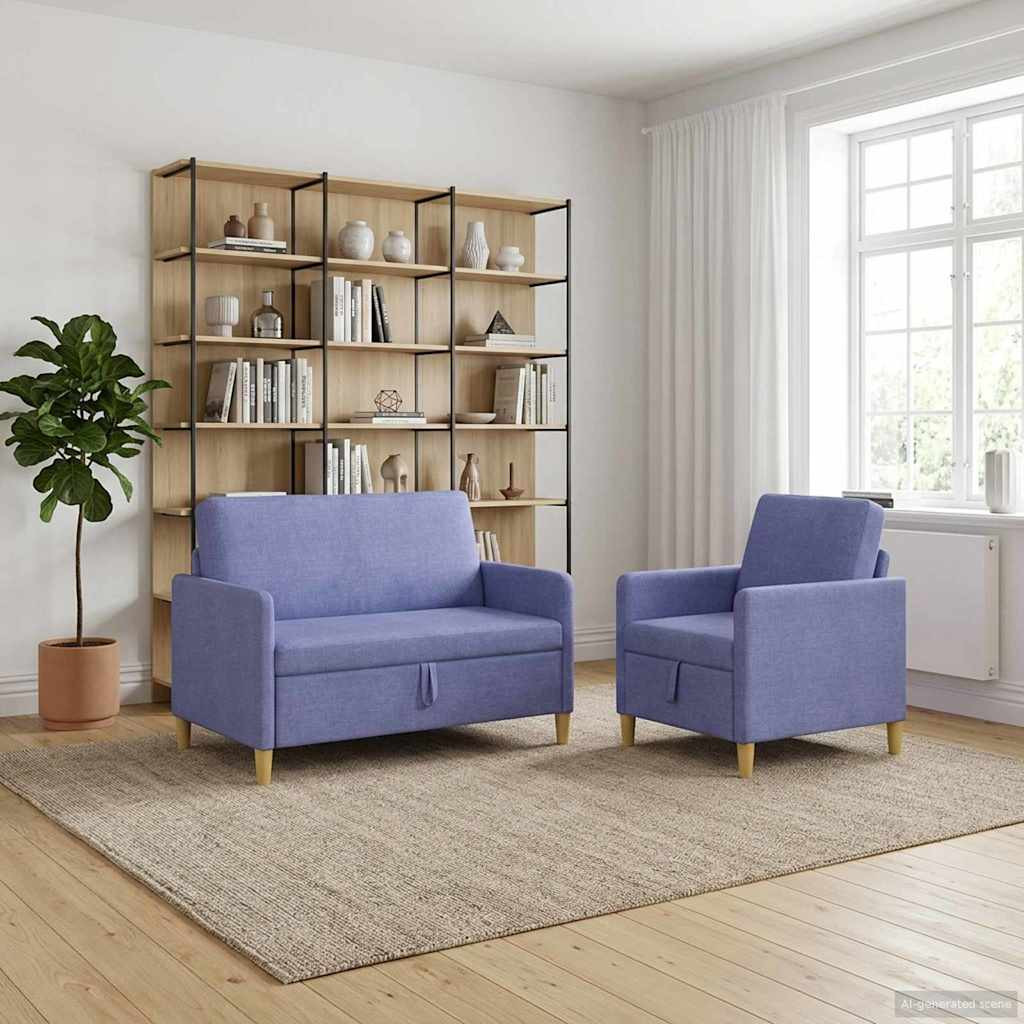 vidaXL Sofa Set mit Stauraum 2 pcs Jeans blau Polyester