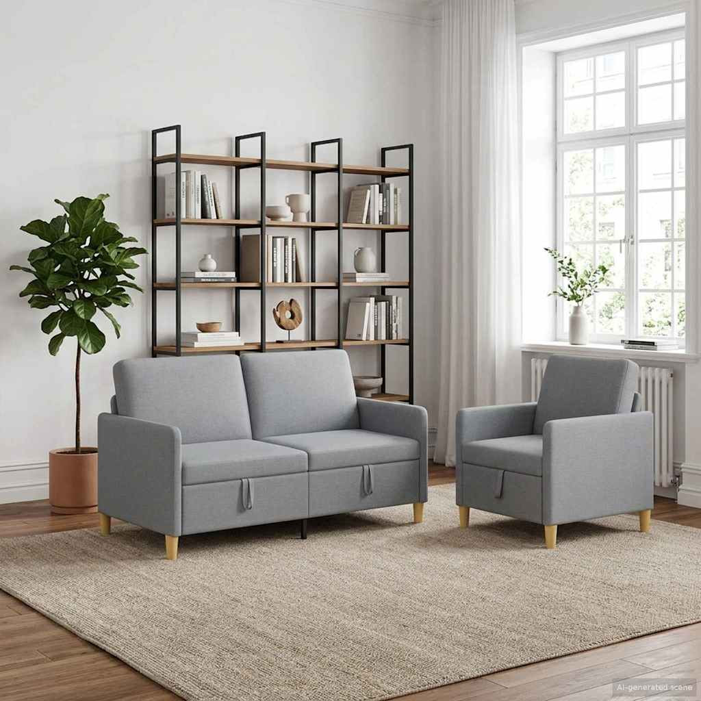 vidaXL Sofa Set mit Stauraum 2 pcs Hellgrau Polyester