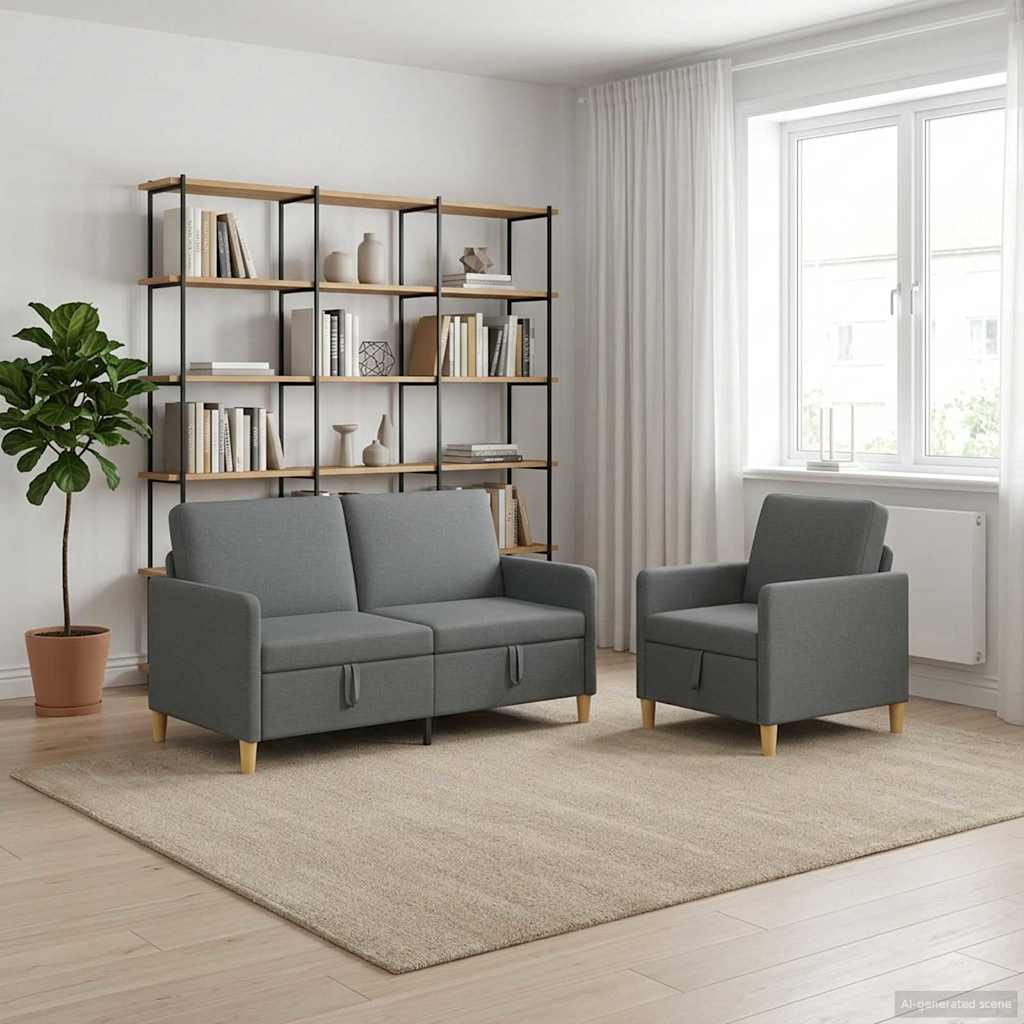 vidaXL Sofa Set mit Stauraum 2 pcs Dunkelgrau Polyester
