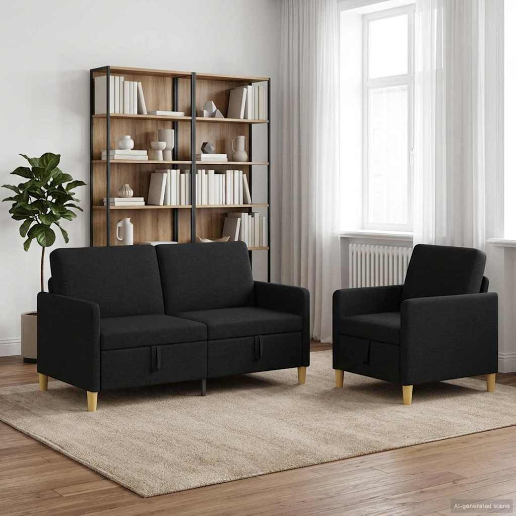 vidaXL Sofa Set mit Stauraum 2 pcs Schwarz Polyester