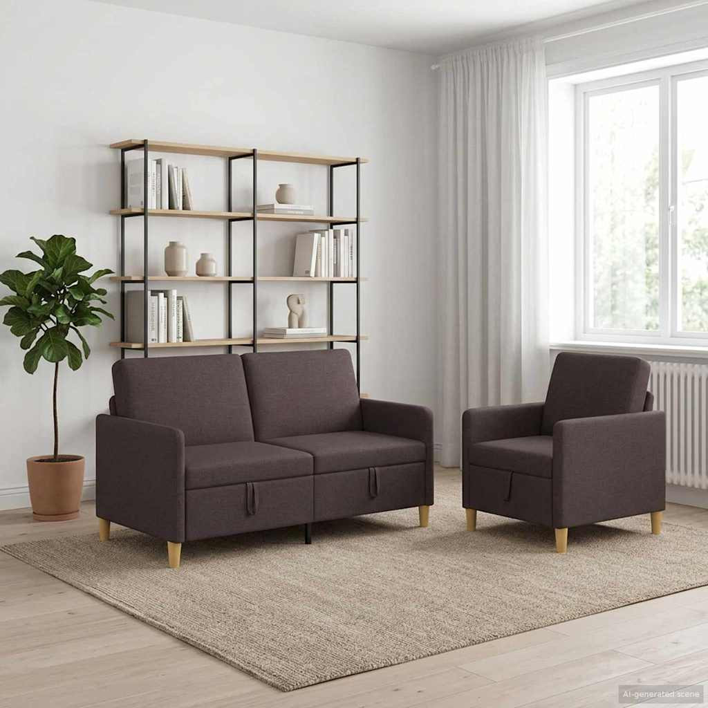 vidaXL Sofa Set mit Stauraum 2 pcs Dunkelbraun Polyester