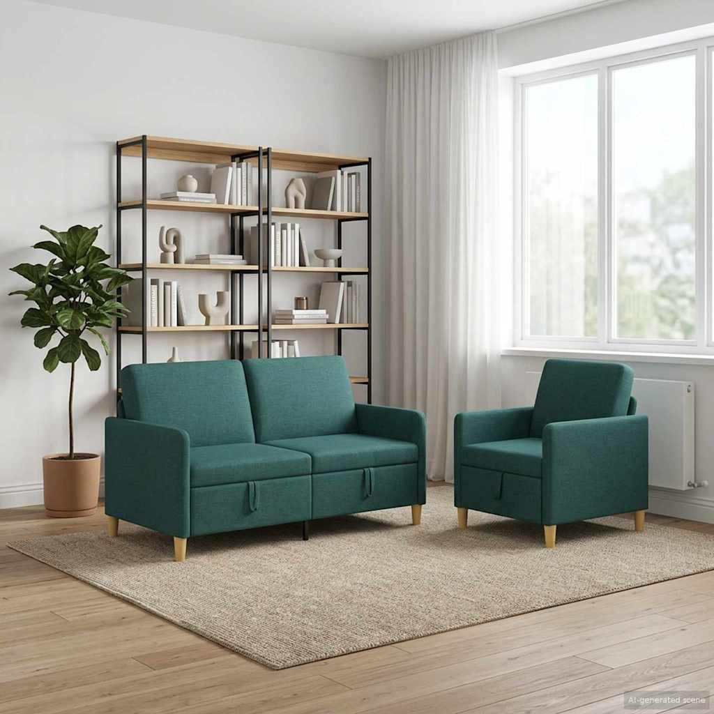 vidaXL Sofa Set mit Stauraum 2 pcs Dunkelgrün Polyester