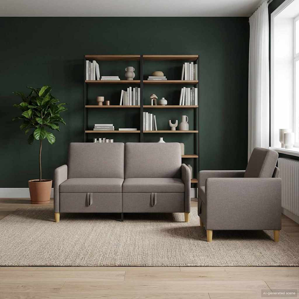 vidaXL Sofa Set mit Stauraum 2 pcs Taupe Polyester