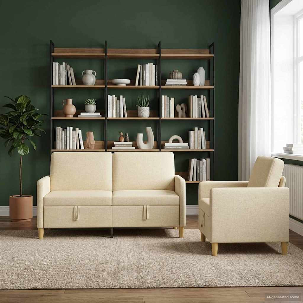 vidaXL Sofa Set mit Stauraum 2 pcs Creme Polyester