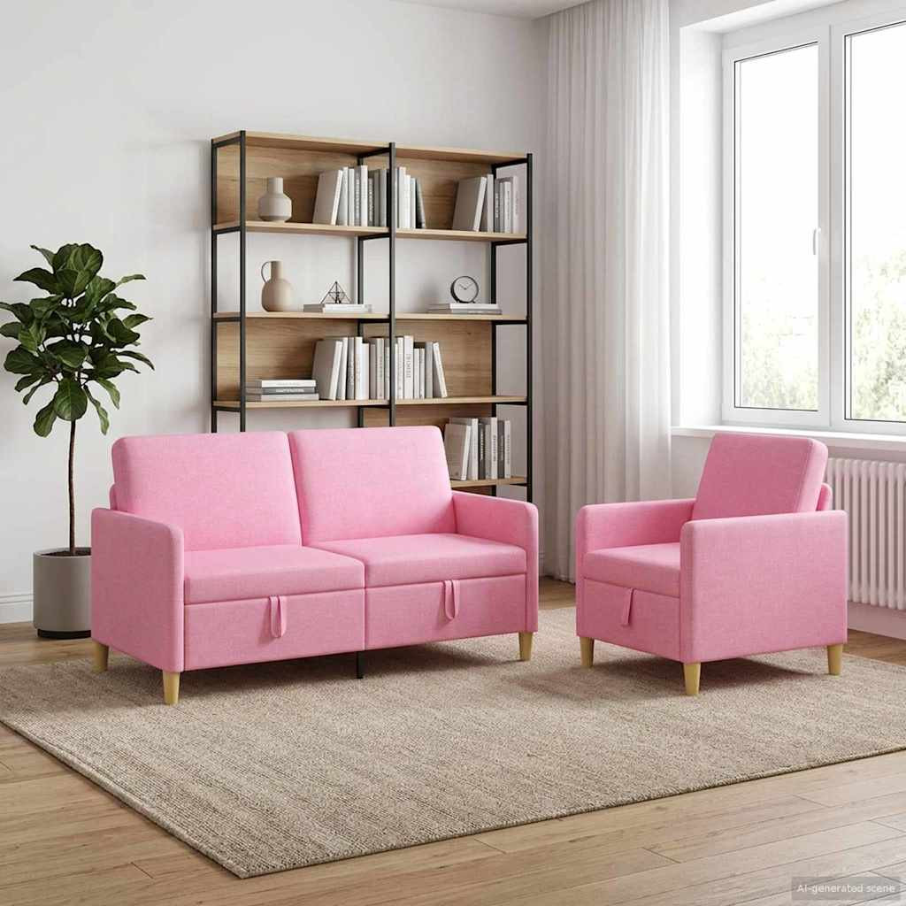 vidaXL Sofa Set mit Stauraum 2 pcs Rosa Polyester