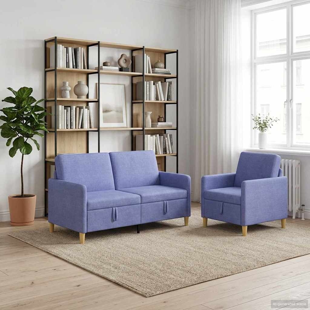 vidaXL Sofa Set mit Stauraum 2 pcs Jeans blau Polyester