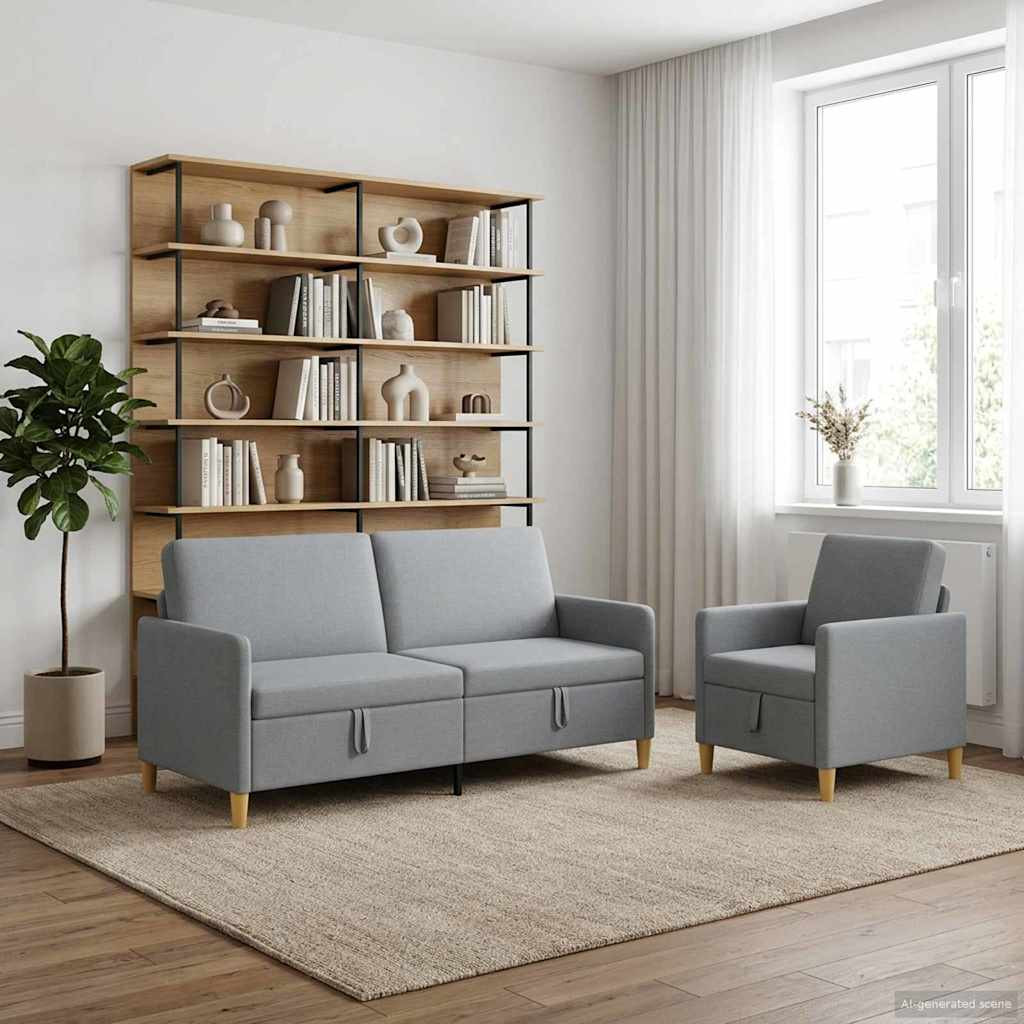 vidaXL Sofa Set mit Stauraum 2-tlg. Hellgrau Polyester